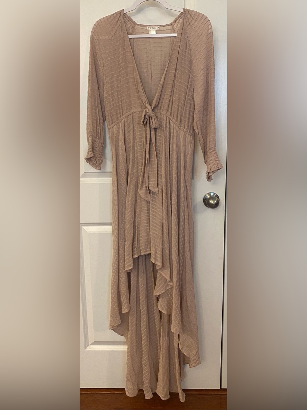 Venus High-Low Dress Sz 10 Dusty Rose 3/4 Sleeves Tie Front Detail